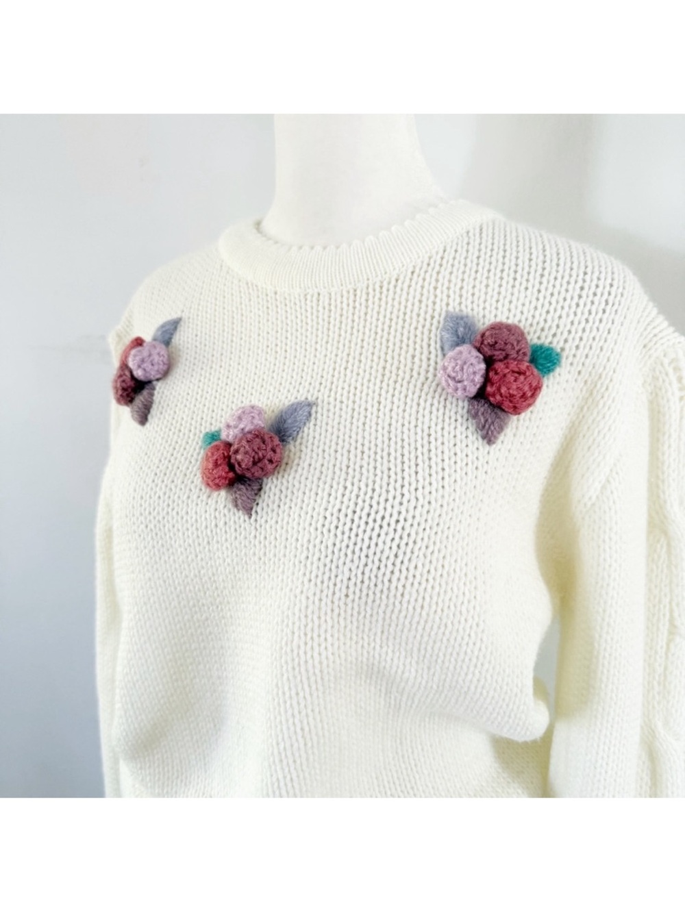 Vintage Women Bobble Floral Cable Knit Sweater Large Cottagecore Prairie Granny - Picture 2 of 6